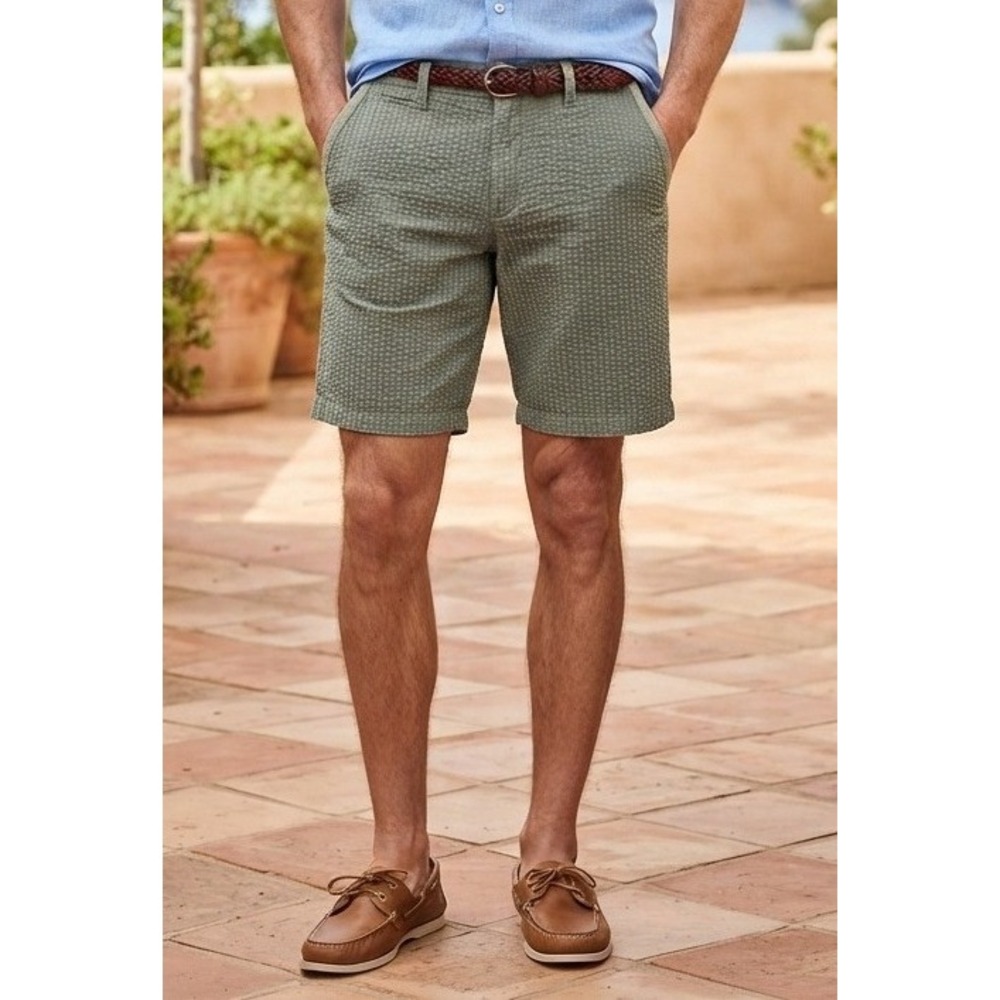 Toad&Co Seersucker Shorts Men's 32 Green Organic Cotton‎ Spring Preppy Coastal
